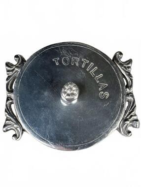 Vintage Cast Aluminum Tortilla Warmer Lidded Server Rococo Scroll Mexican Decor